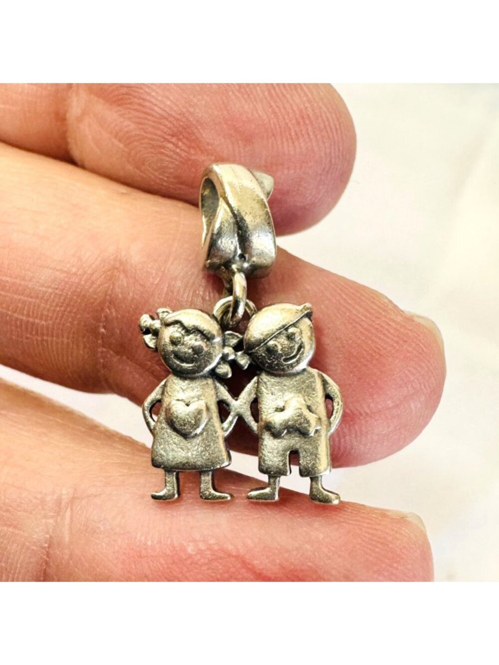 Boy & Girl Slide Charm Sterling Silver 925 Pendant Size 1'' Length